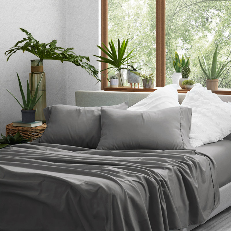 Sateen Double Brushed Microfiber Sheet Set, Full Sheet Set + Fitted Sheet + 2 Pillowcases, Slate