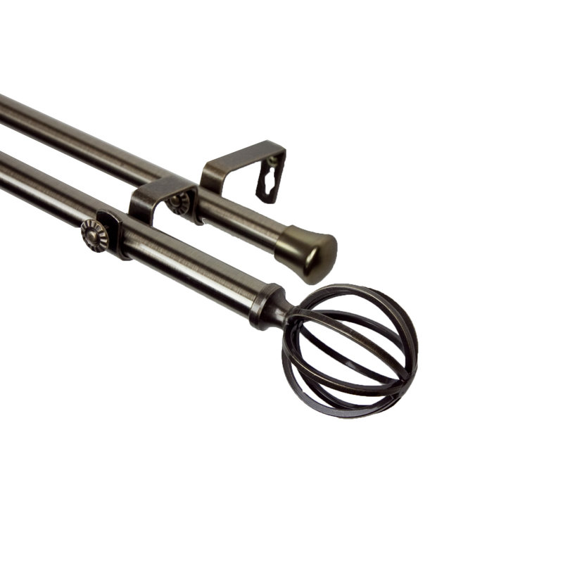 Tringle à rideaux double Swearingen, l 120 po à 170 po, Laiton antique