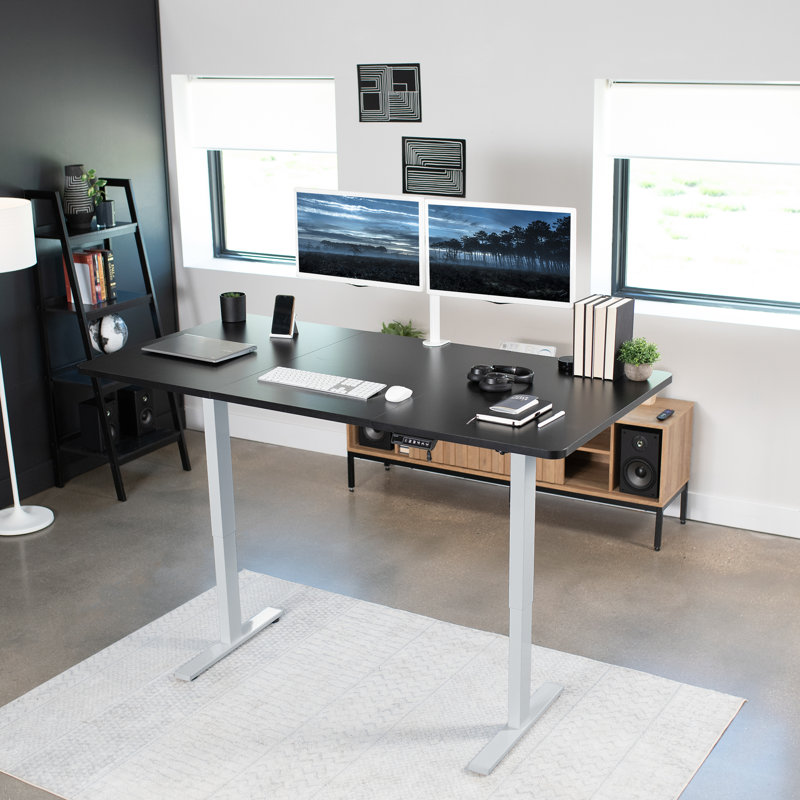 Electric Adjustable Height 71'' Dark Walnut Standing Desk with Memory Preset