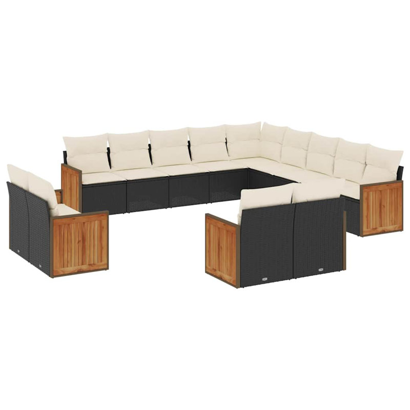  Ensemble de canapé de jardin noir, blanc crème