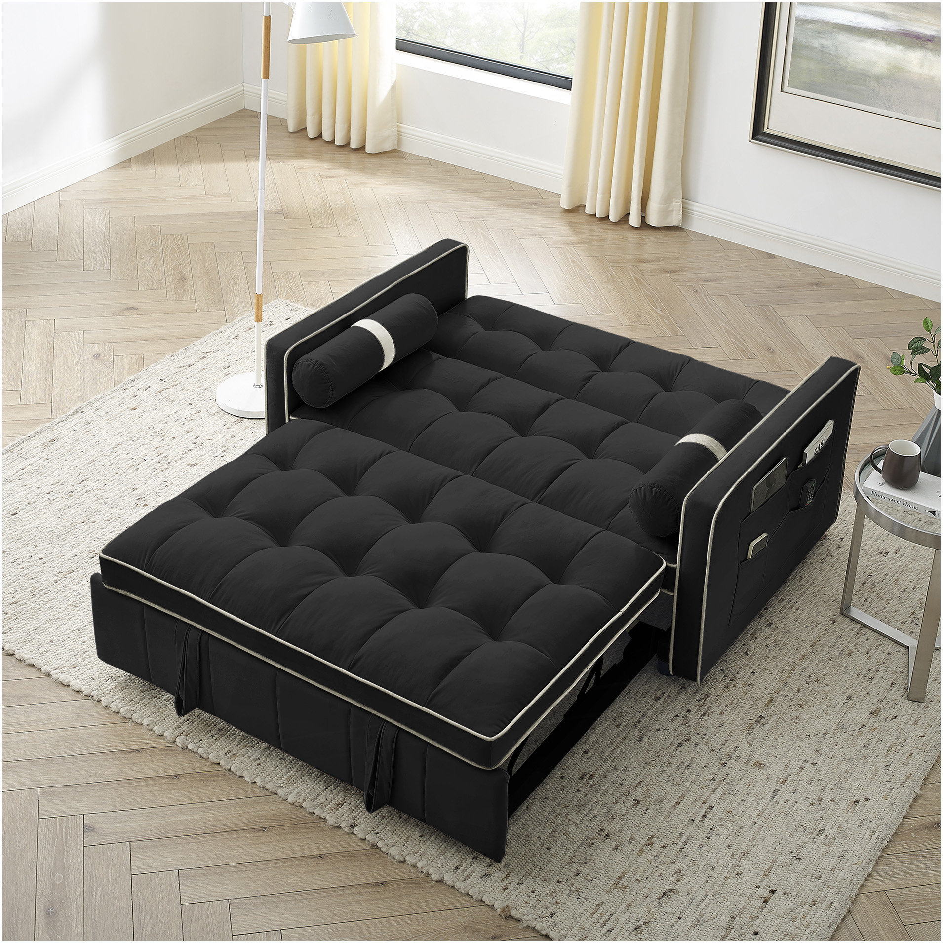 Latitude Run® Modern 55.5" Pull Out Sleep Sofa Bed 2 Seater Loveseats ...