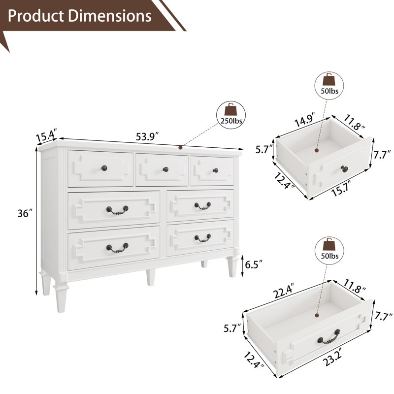 Vintage 7-Drawer Dresser – Farmhouse Chest For Bedroom Or Living Room, White