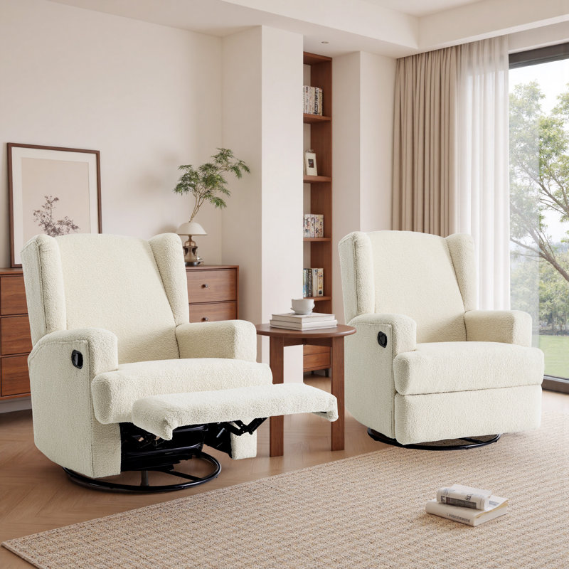 Ensemble de 2 fauteuils inclinables et oscillants rembourrés et oscillants, Crème, crème