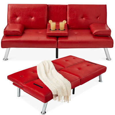 Owlex Modern Convertible Futon Sofa w/ Removable Armrests, 2 Cupholders