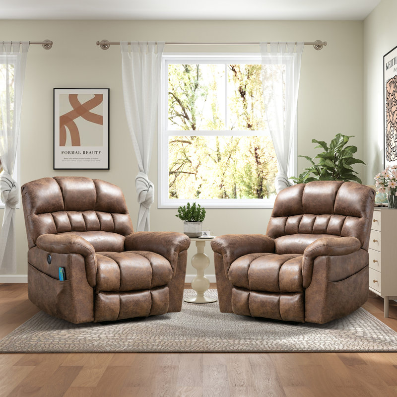 41.3" Wide Extra Large Faux Leather Upholstered Modern Power Lift Reclining Heated Vibration Massage, Brown