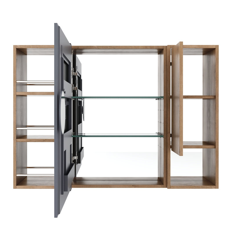 Armoire de salle de bain avec miroir 39,4 po avec rangement combiné, armoire à pharmacie murale avec porte miroir, tablettes en verre réglables, contreplaqué