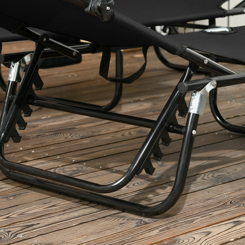 Outsunny Folding Chaise Lounge Pool Chairs With Canopy Shade, Reclining Back, And Side Pocket For Beach, Yard, Patio, 2