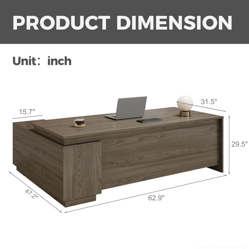 Bureau de direction en L avec rangement intégré et conception ergonomique, Noir noyer