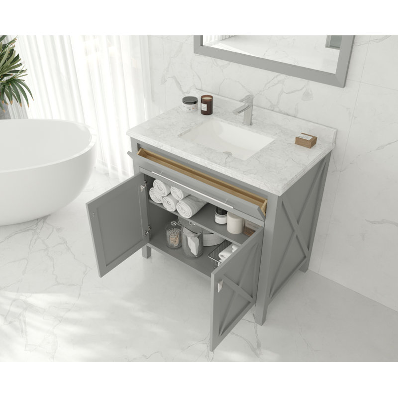 Ensemble de meuble-lavabo simple 36 po Pyles, Marbre blanc, Gris