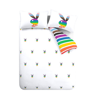 Rainbow Bunny Reversible Double Duvet Cover Set with Pillowcases with Pillowcases
