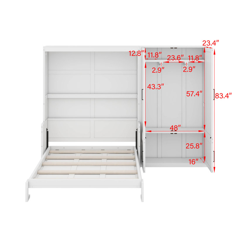 Grand lit escamotable mural avec placard, White