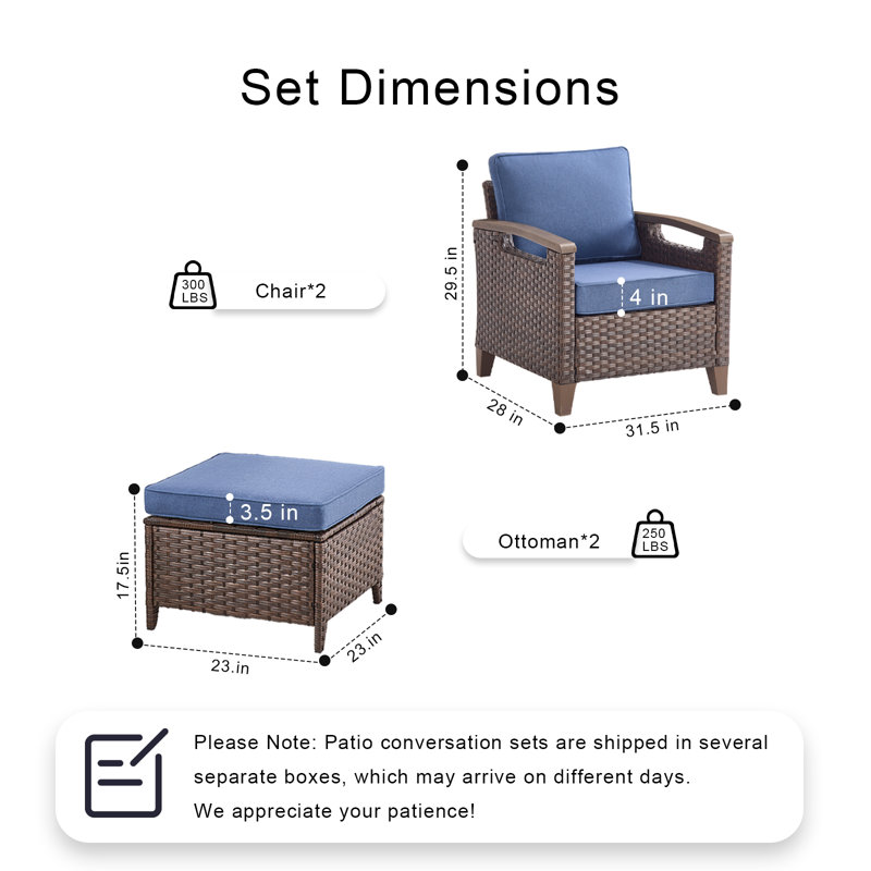 Ensemble de conversation d'extérieur pour 2 personnes avec coussins, Bleu