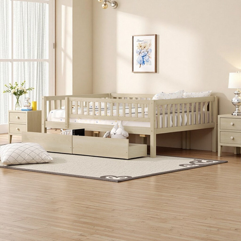 Twin Size Daybed with Storage Drawers - Natural Solid Wood Frame, Modern Space-Saving Bed Frame/Sofa, Natural, Twin