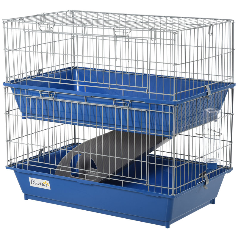 Tango 2-Tier Small Animal Cage, Chinchilla Ferret Cage Indoor with Dish and Bottle, 2 Doors, Deep Bottoms, Ramp, Blue