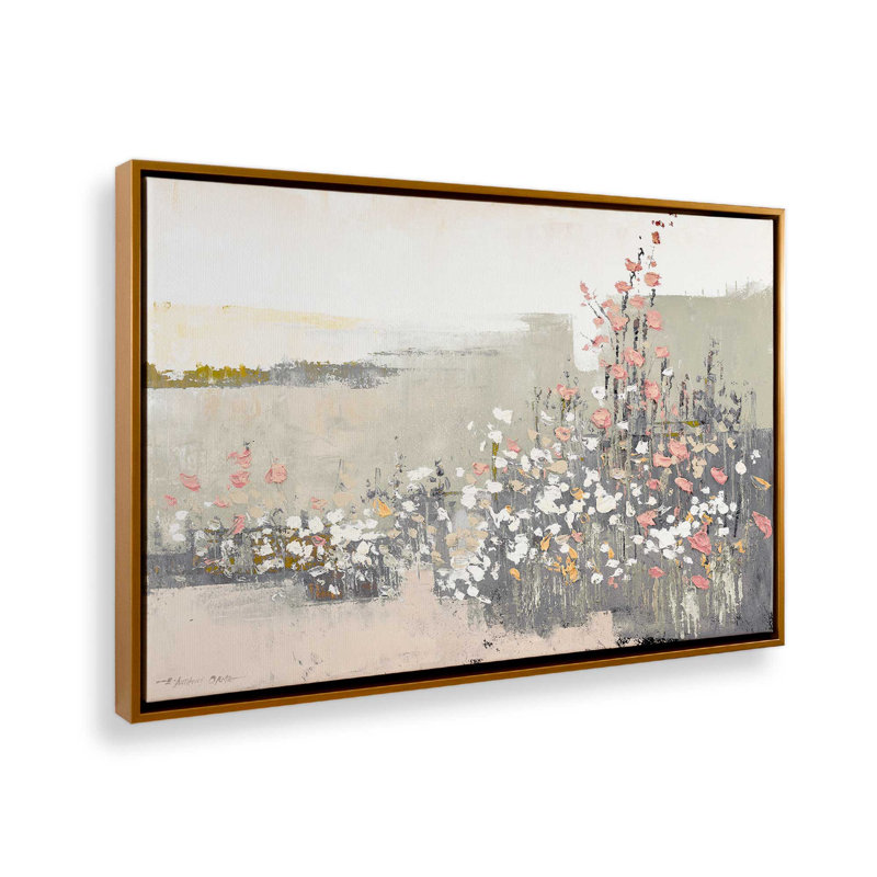 «Floral Haze» sur papier, Toile polie avec cadre flottant doré, 24.75" H x 36.75" W x 1.75" D