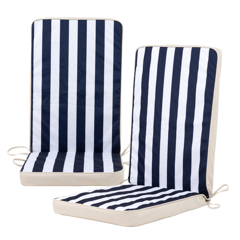 Deck Stripe Outdoor High Back Seat Pad, Pack of 2, Navy