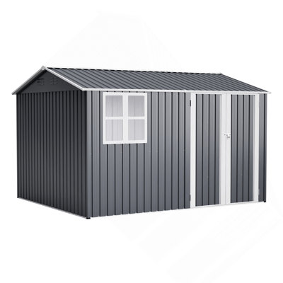 10X8FT Outdoor Steel Storage Shed With Clear Window, Lockable Doors, Weather-Resistant Metal Tool Shed For Garden, Backyard, Patio, And Utility Storage,Gray