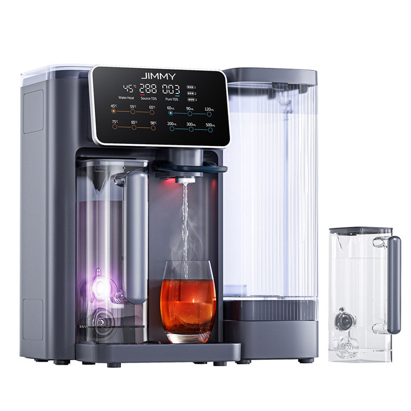 Purificateur d'eau à osmose inversée de comptoir Jimmy R9 - chauffage instantané 3s 7 réglages de température, filtration en 7 étapes, réservoir de 5l, stérilisation UV, écran tactile intelligent avec verrouillage pour enfants et 2 pichets sans BPA
