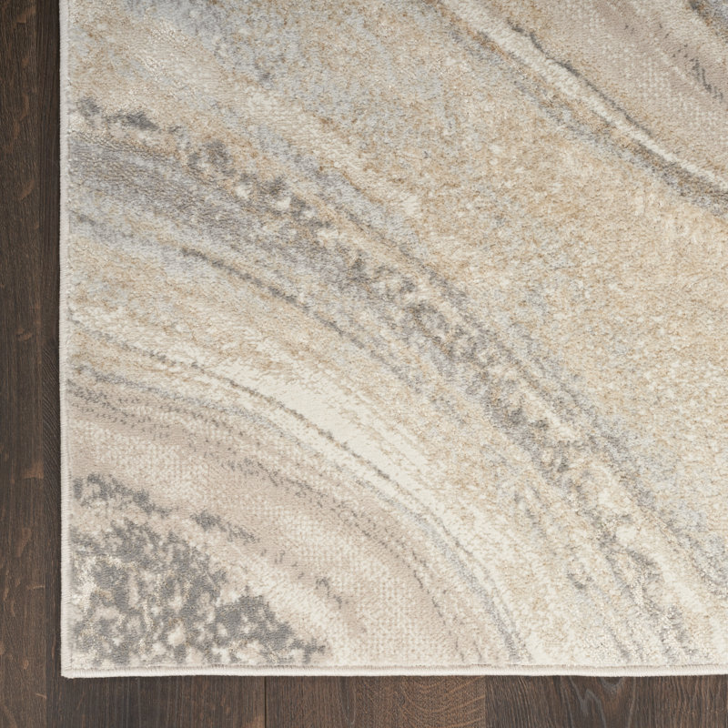 Abstract Machine Woven Area Rug in Cream/Grey, Runner 2'2" x 7'6"