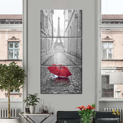 Ensemble de 3 parapluies rouges sur toile