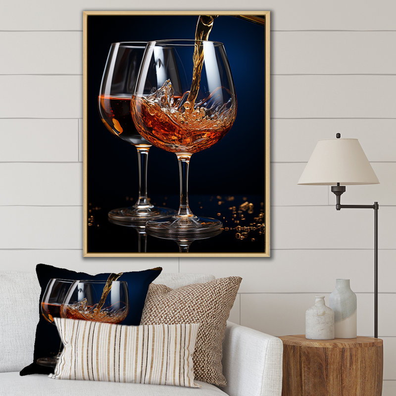Teinte miel d'un vin doré dégoulinant, Cadre simple argenté, H 44 po x l 34 po x P 1,5 po