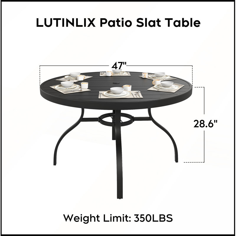 Table ronde de salle à manger d'extérieur/intérieur de 119 cm (47 po), monobloc, structure en métal aspect bois