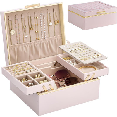 Jewelry Box Organizer, 2 Layer Holder Case for Necklace Earrings Rings Bracelets, Gift for Women