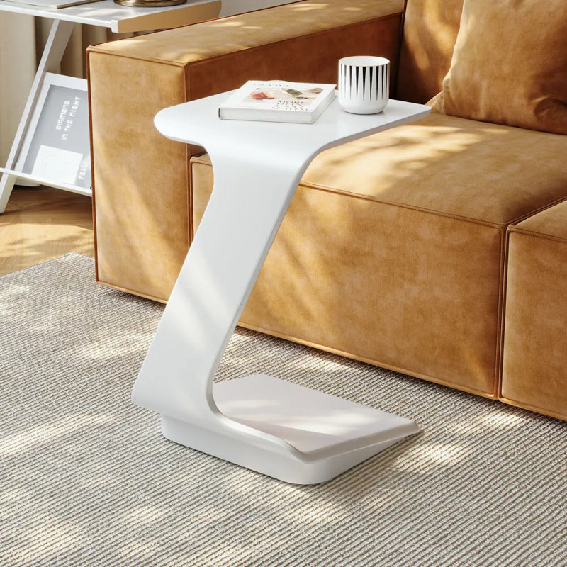 15" Modern C-Shaped Side Table With Wheels, White