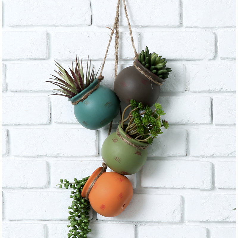 4-Piece Ceramic Wall Hanging Décor, Earth Tones