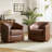 Amiir Modern 30.5'' Wide Genuine Leather Swivel Barrel Chair with Solid Wood Base (Set of 2)-99110160