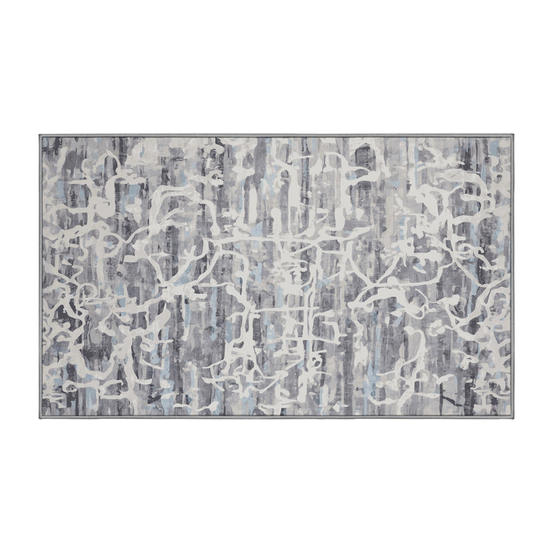 Machine Washable Gray Area Rug, Rectangle 8' x 12'