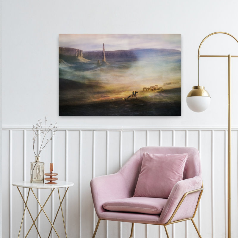 Migrations Abstract Contemporary Cow Dog Landscape Nature Wall Art Print 1 Piece Wrapped Canvas Wall Art