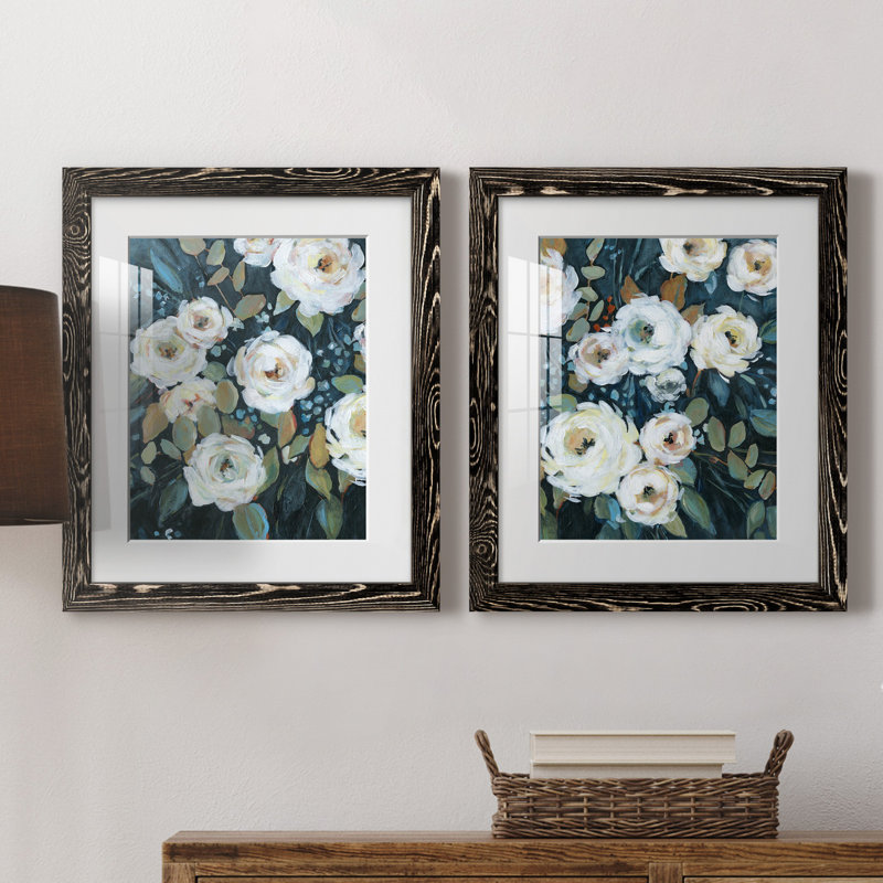 Moonlit Garden II - ensemble de 2 reproductions d'art, H 20 po x l 17 po x P 1 po, H 31,5 po x l 47 po x P 1,5 po, Blanc