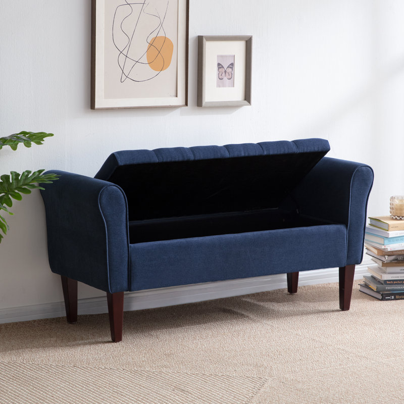 Banc de rangement à couvercle rabattable Fatheha, Bleu marine