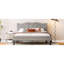 Structure de grand lit avec tête de lit tapissier magnifique, lattes en bois, sans sommier, installation sans effort, charmante tête de lit grise et assemblage rapide-2079833593