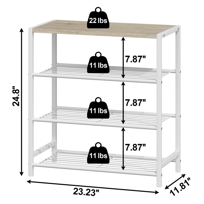 4 Tier Shoe Rack 9 Pair  Shoe Storage for Closet Entryway, White/Natural