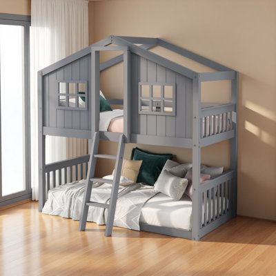 Twin Over Twin House Bunk Bed With Ladder