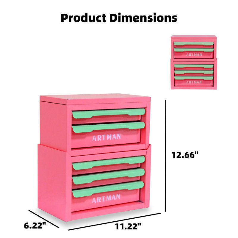 Organisateur de bureau de style tiroir, porte-papeterie, armoire de rangement pour cosmétiques - {rose-vert, 2 + 3 étages}