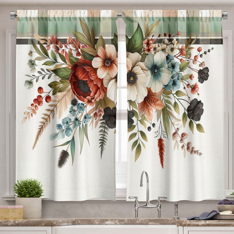 Floral Tailored Kitchen Curtain, 55" W x 24" L