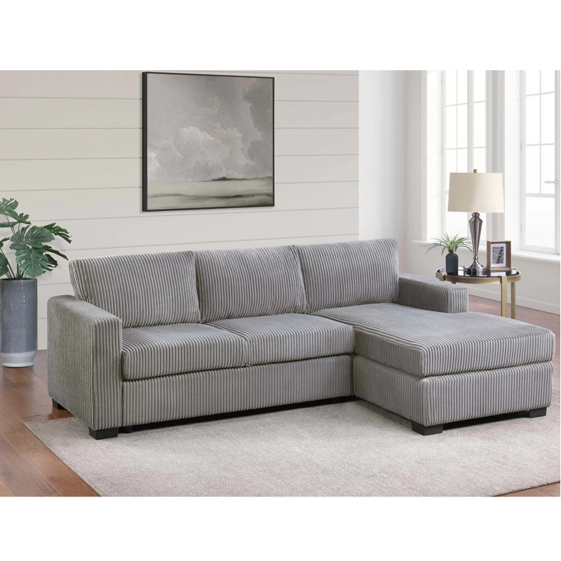 2-piece Corduroy Sectional Sofa, Light Gray Corduroy