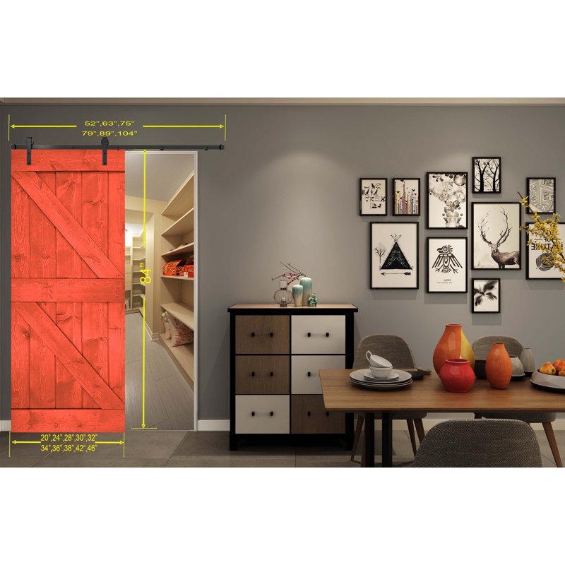 Porte de grange peinte 84 po 84 po, 30 po x 84 po, Rouge cerise