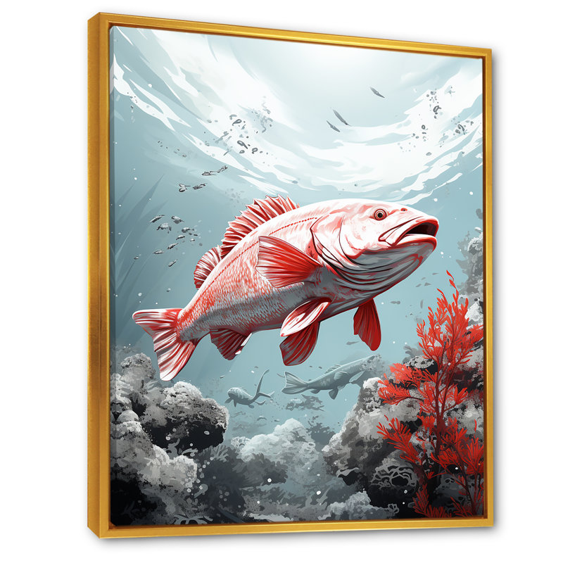 Danse de poissons monochrome rose et gris II - plage et océan, impressions sur toile, H 40 po x l 30 po x P 1,5 po