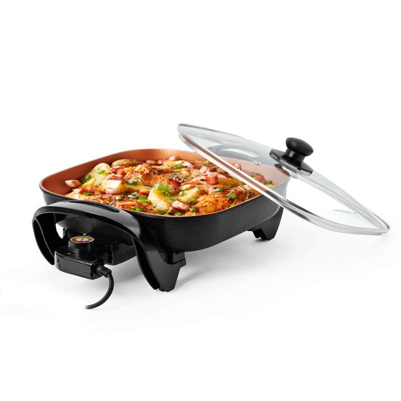 Poêle électrique antiadhésive avec couvercle en verre Holstein Housewares 12 pouces, 1400 W jusqu'à 424 ° F