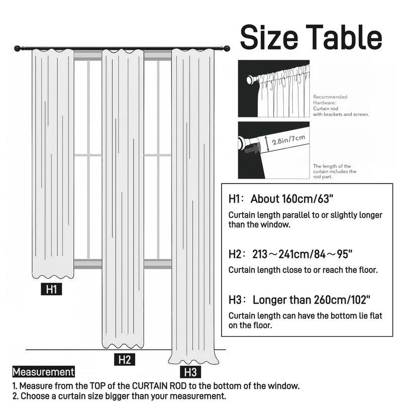Faux Linen Semi Sheer Curtain, 140 cm Width x 280 cm Drop