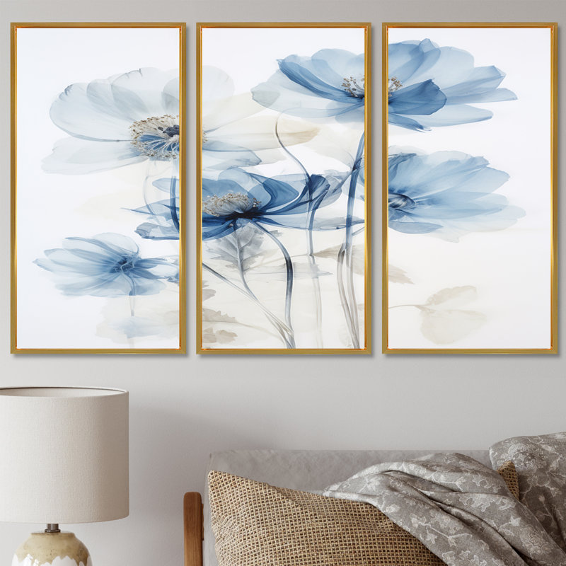 Warman - Ensemble de décoration murale coquelicot, Cadre flottant doré, H 40 po x l 60 po x P 1 po