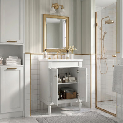 Armoire de meuble-lavabo simple 24 po avec lavabo de comptoir et grandes tablettes de rangement à 2 niveaux