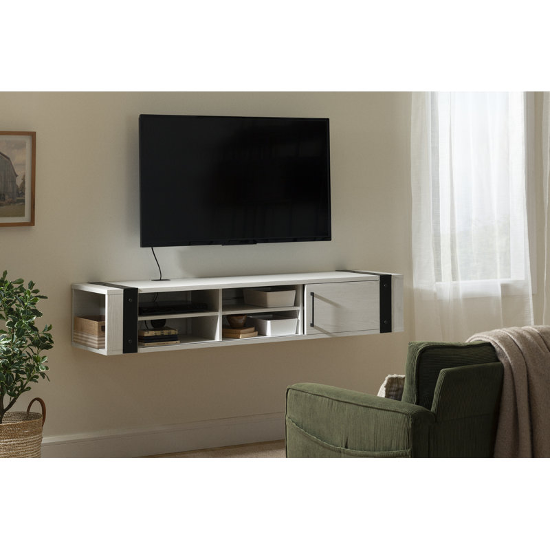 Meuble télé flottant pour téléviseur de 65 po ou moins Munich, Pin blanc