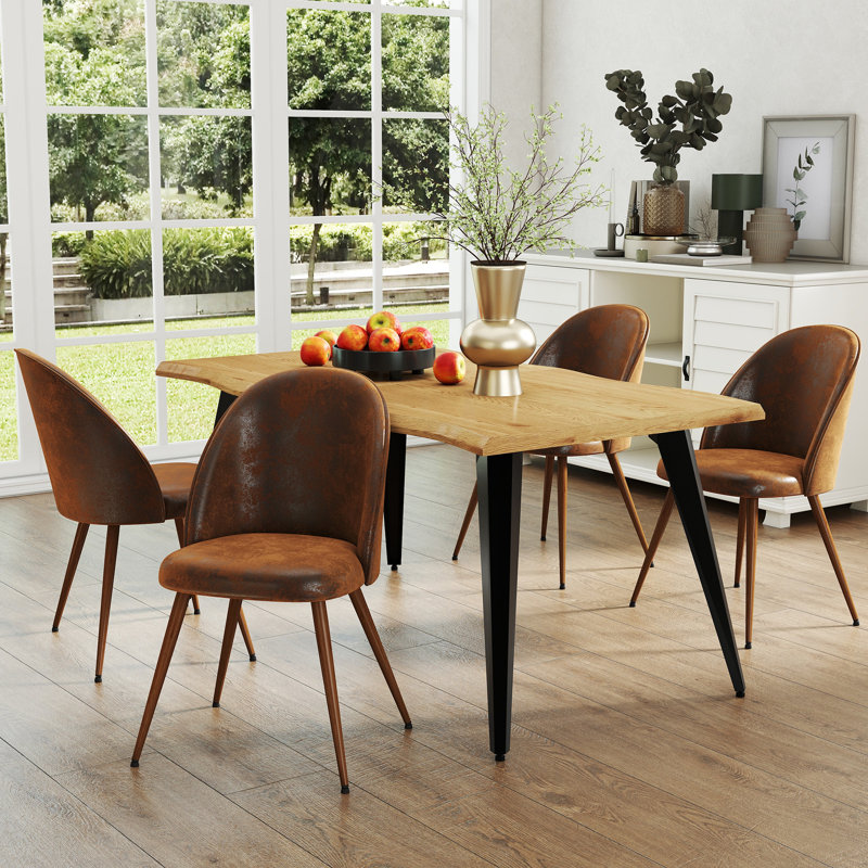 Modern 5-Piece Dining Set With Sculpted Wavy Edge Table For 4–6 People, Brown, Brown