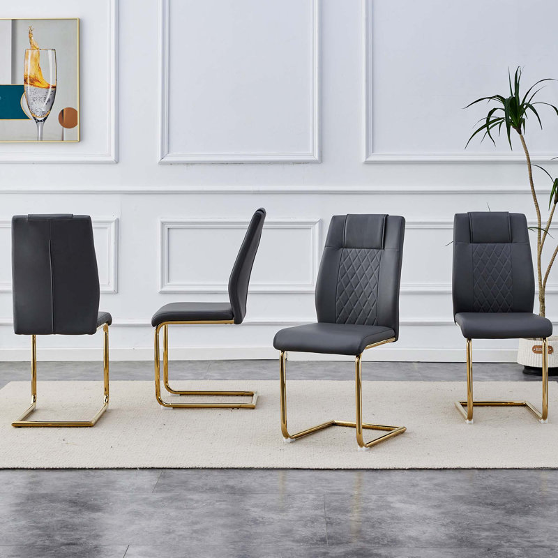 Chaises de salle à manger en similicuir, Gris, 4, Doré