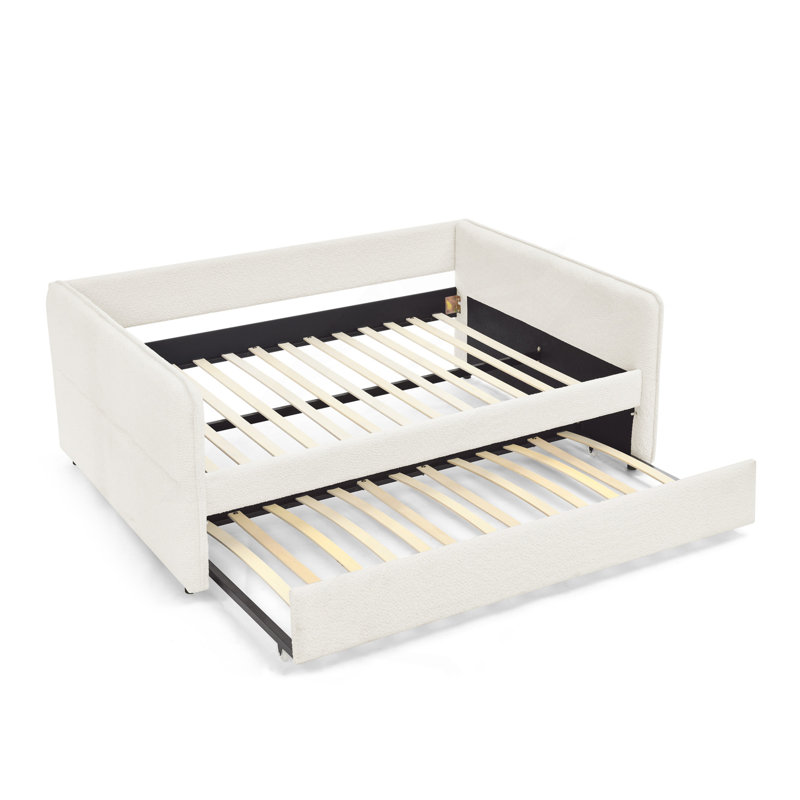 Lit de jour avec canapé-lit capitonné capitonné, taille double, beige